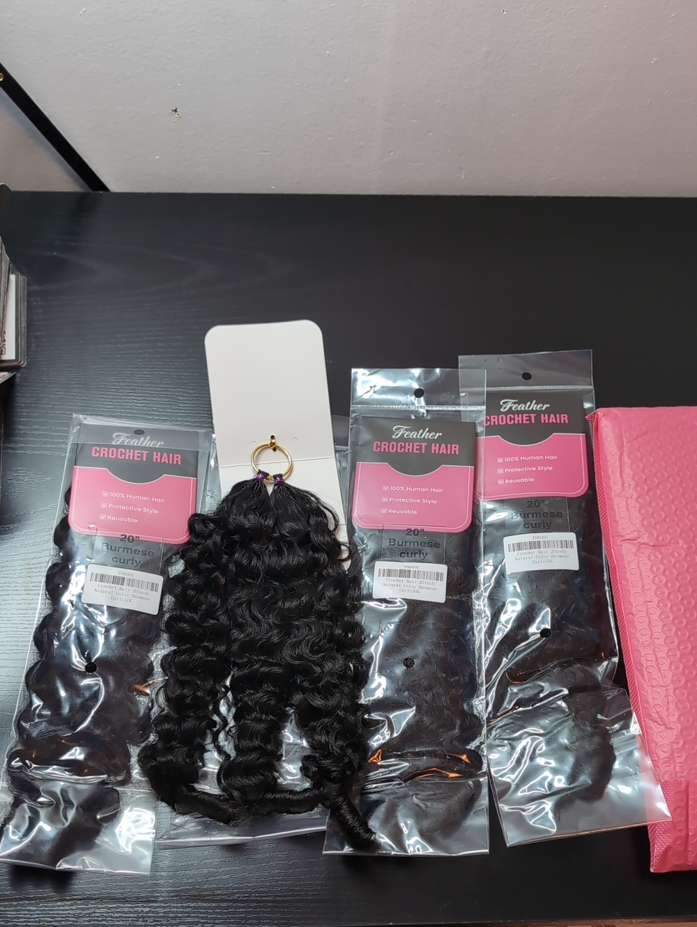 20 Inch 200 G Burmese Curly Feather Crochet Human Hair Natural Black
